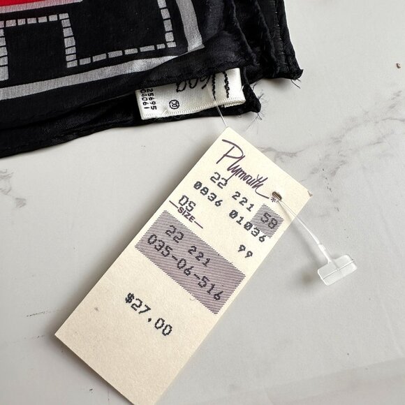 Vintage Vera Neumann Black Red Silver Grid Scarf - 28" Silk New with Tags - Picture 6 of 8